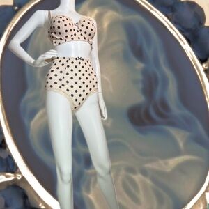 BLUSH Bra Panty SET Retro Longline High Waist Cameo Blue Dot 34D Small Medium